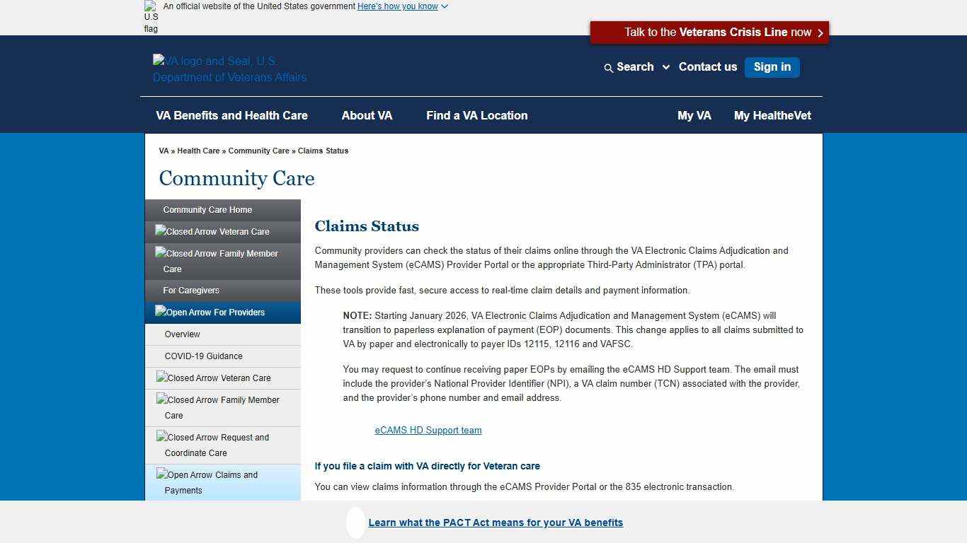 Claims Status - Community Care
